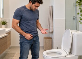 Algumas gotas após urinar podem acontecer quando resta urina na uretra.
