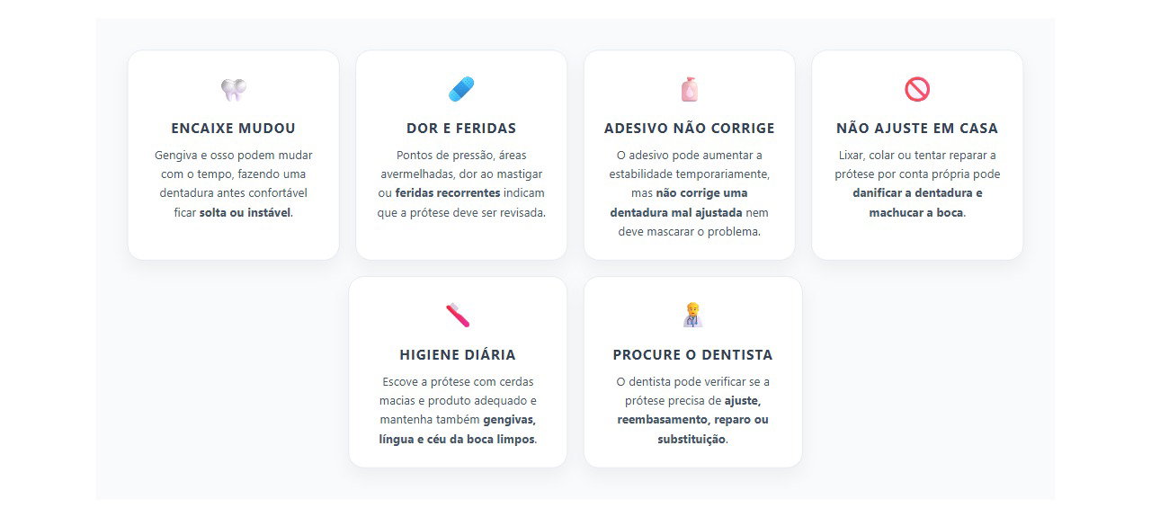 Dentadura machucando ou soltando: sinais de que precisa de ajuste