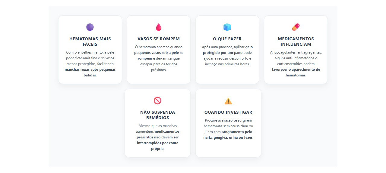 Manchas roxas após pequenas batidas: quando a pele fina pode explicar