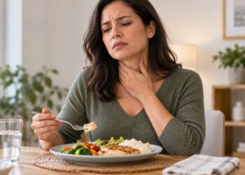 A sensação de comida presa ao engolir pode indicar dificuldade no processo de deglutição.