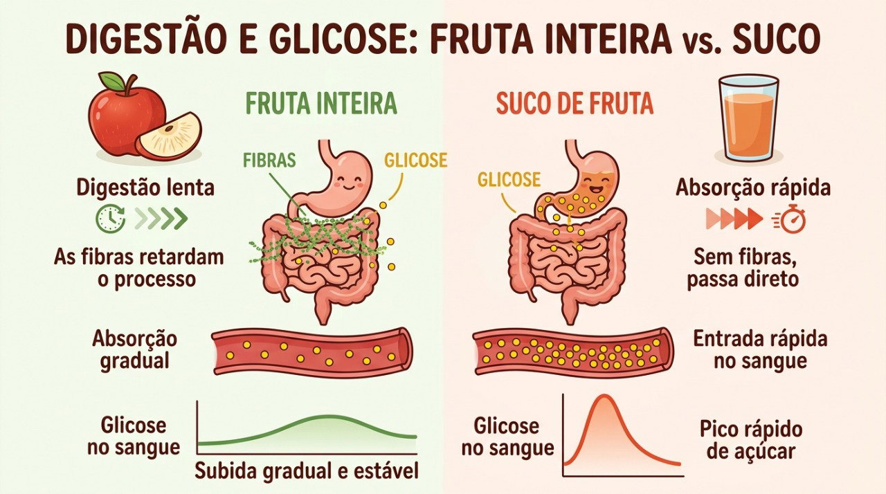 As fibras e a estrutura da fruta inteira ajudam a retardar a digestão e a absorção dos açúcares.