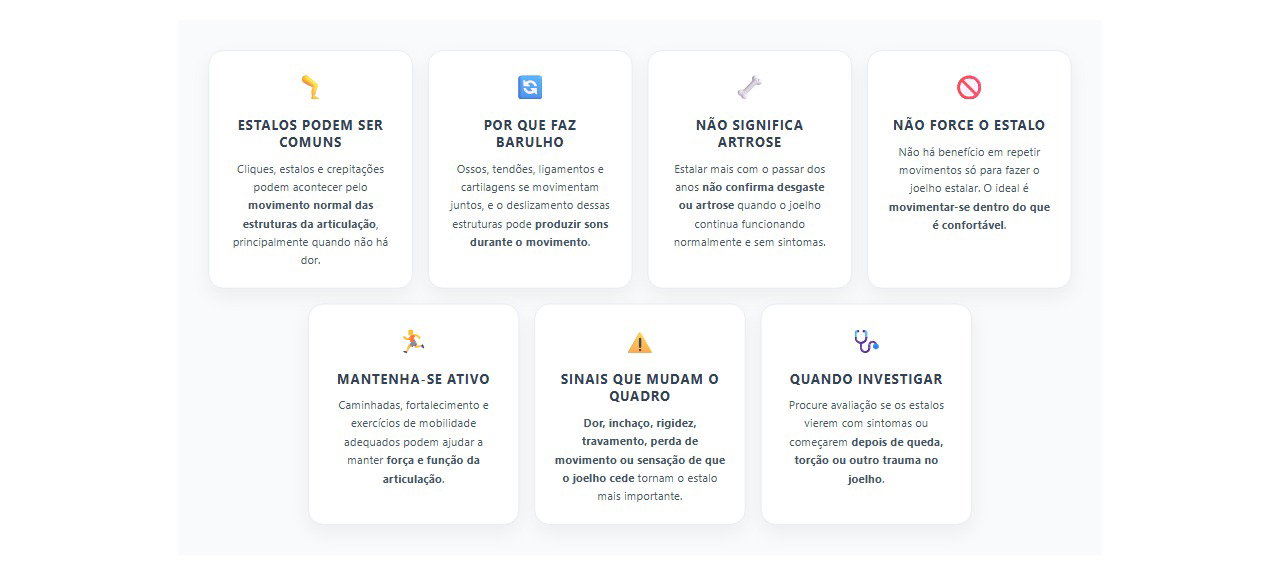 Joelho estalando sem dor: quando o barulho é normal e quando investigar