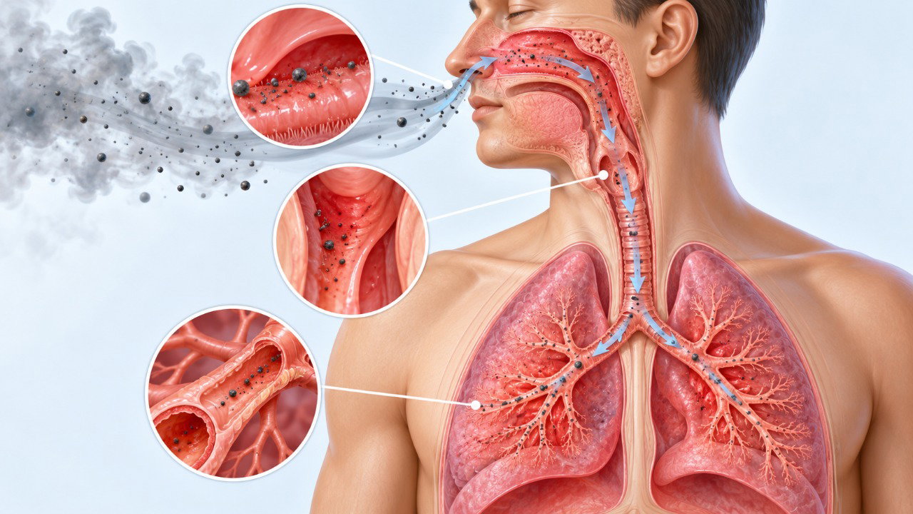 As partículas da fumaça podem irritar as vias respiratórias e causar tosse, ardência e dificuldade para respirar.