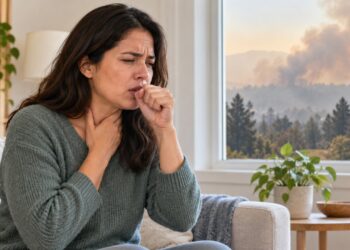 Fumaça de queimadas pode irritar a garganta e provocar tosse seca e desconforto respiratório.