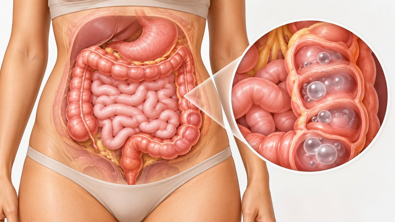 Alterações digestivas, prisão de ventre e alimentação podem contribuir para gases e distensão abdominal nessa fase.