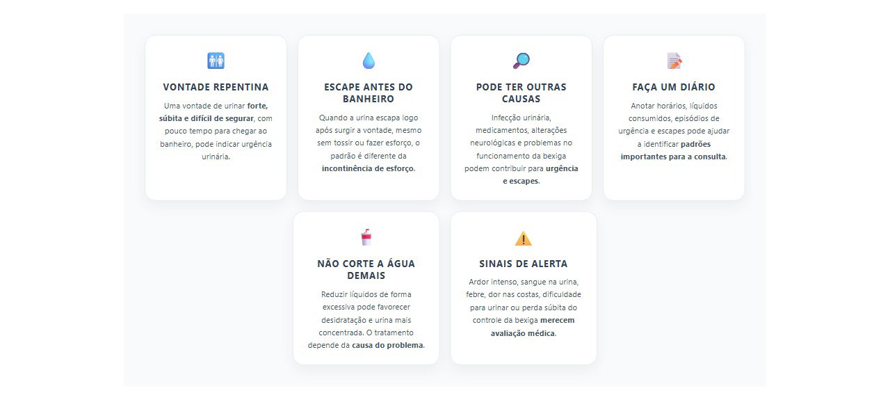Vontade urgente de urinar e escapes: quando a bexiga merece atenção