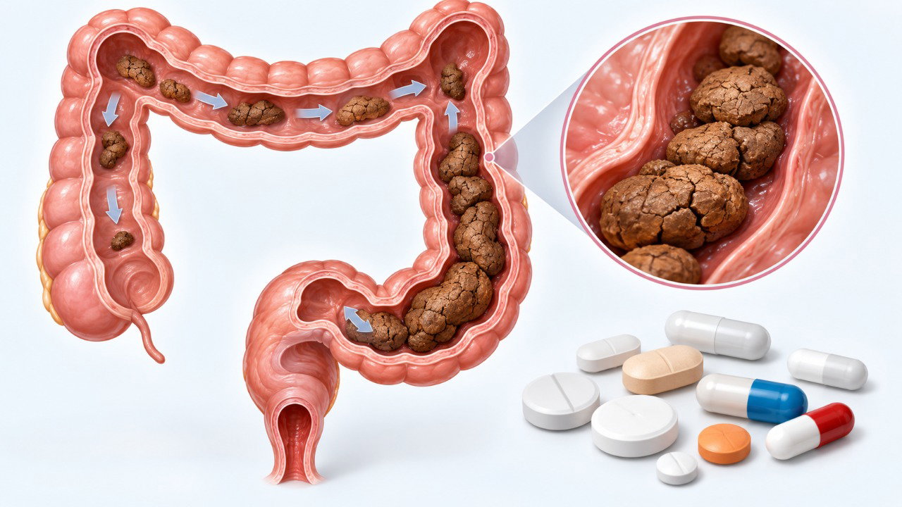 Alguns medicamentos podem reduzir o movimento do intestino e favorecer fezes mais ressecadas.