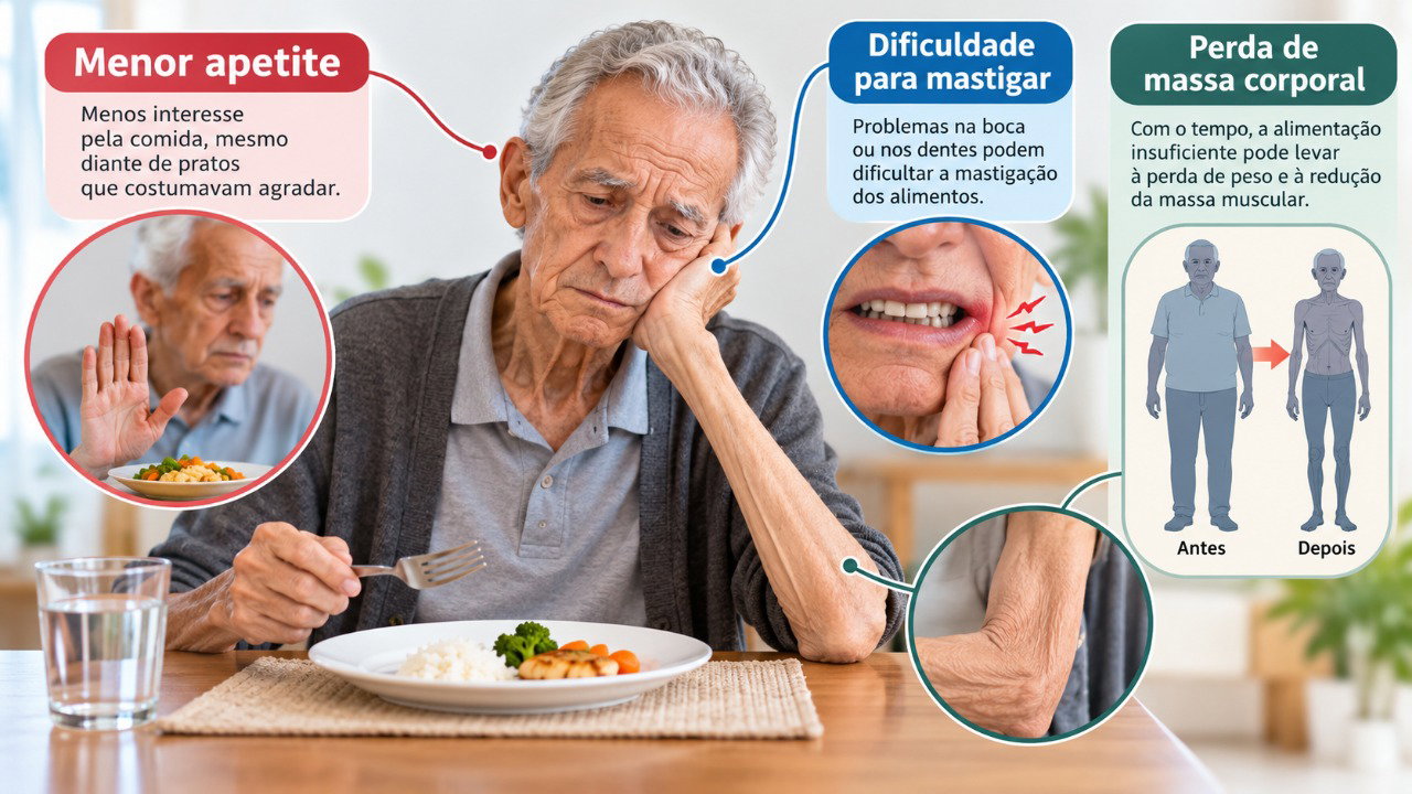 Menor apetite, dificuldade para mastigar ou engolir e outros fatores podem contribuir para o emagrecimento involuntário.