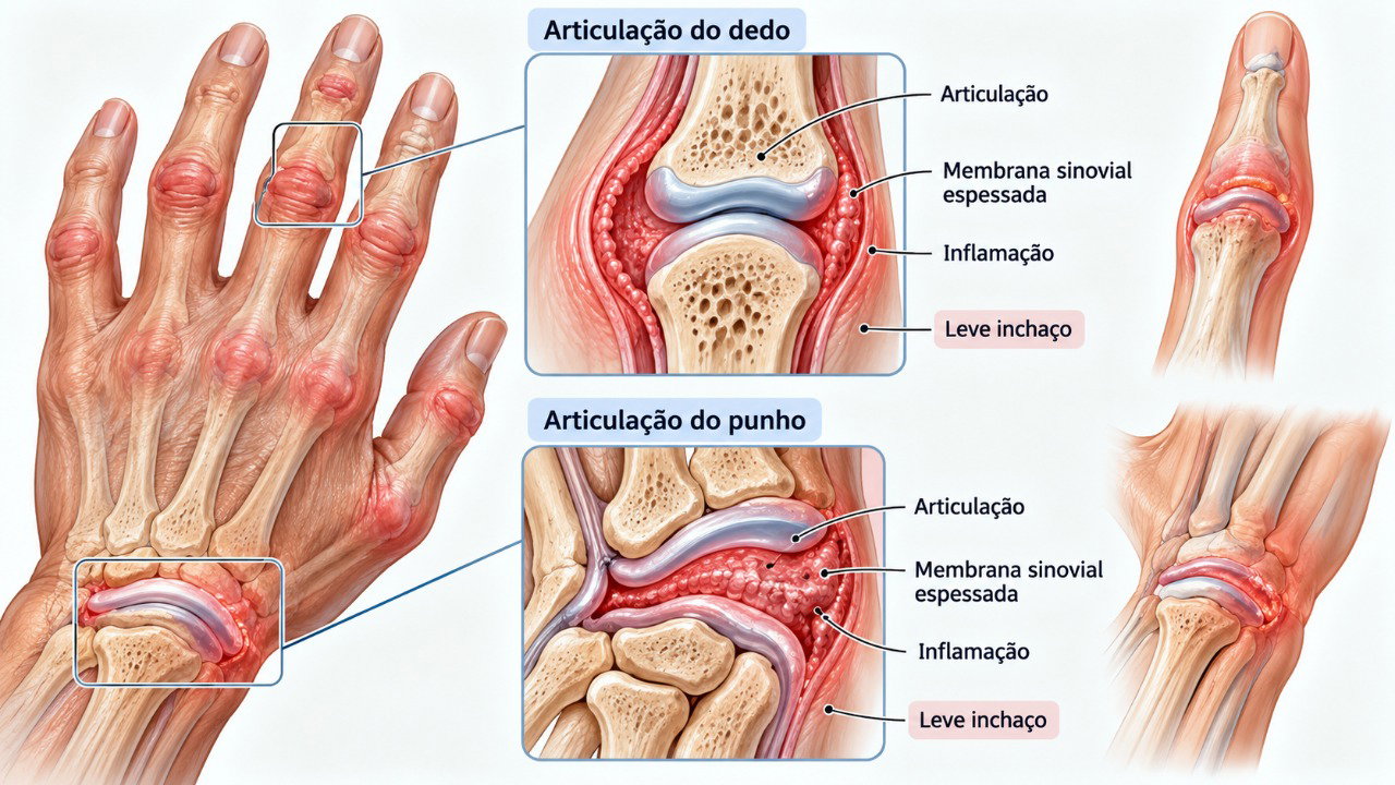 Inflamação nas articulações pode causar rigidez, dor, calor e inchaço, especialmente após períodos de repouso.