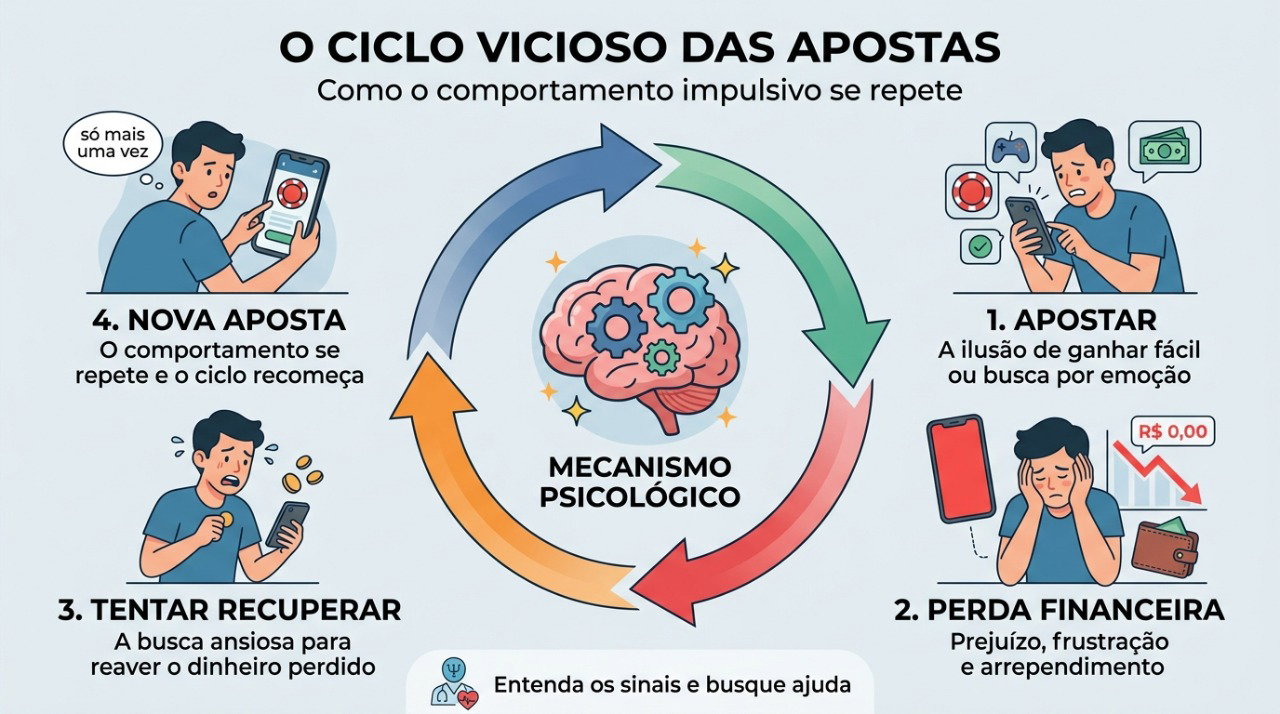 Tentar recuperar perdas pode alimentar um ciclo de apostas cada vez mais difícil de interromper.
