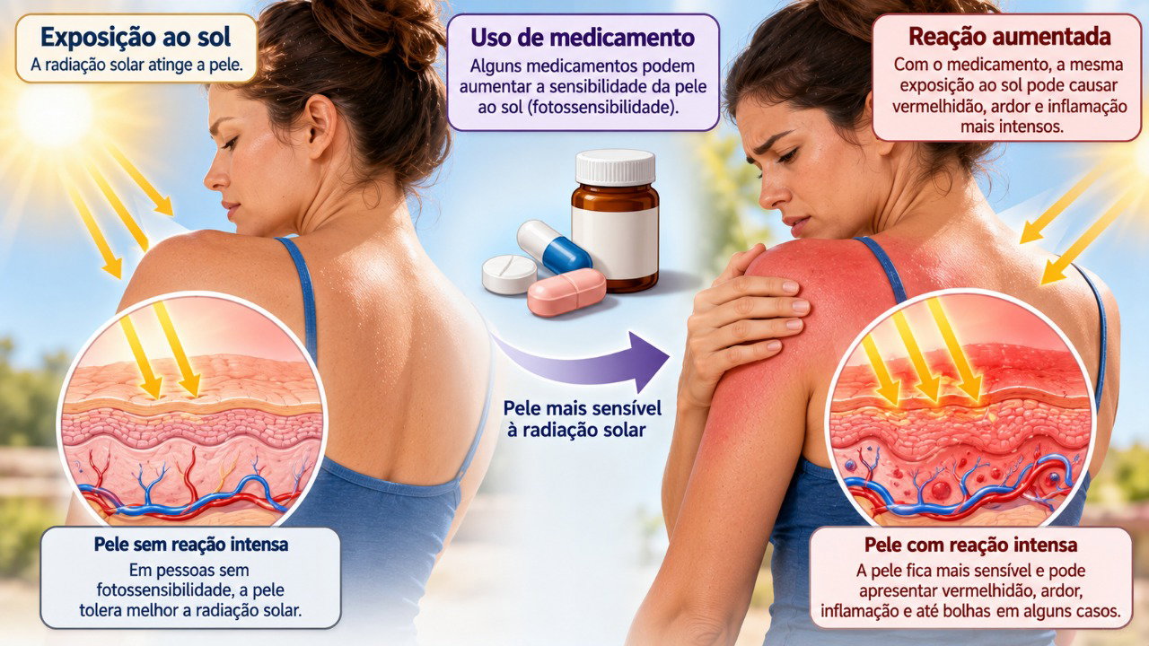 Alguns medicamentos podem aumentar a sensibilidade da pele à radiação ultravioleta.