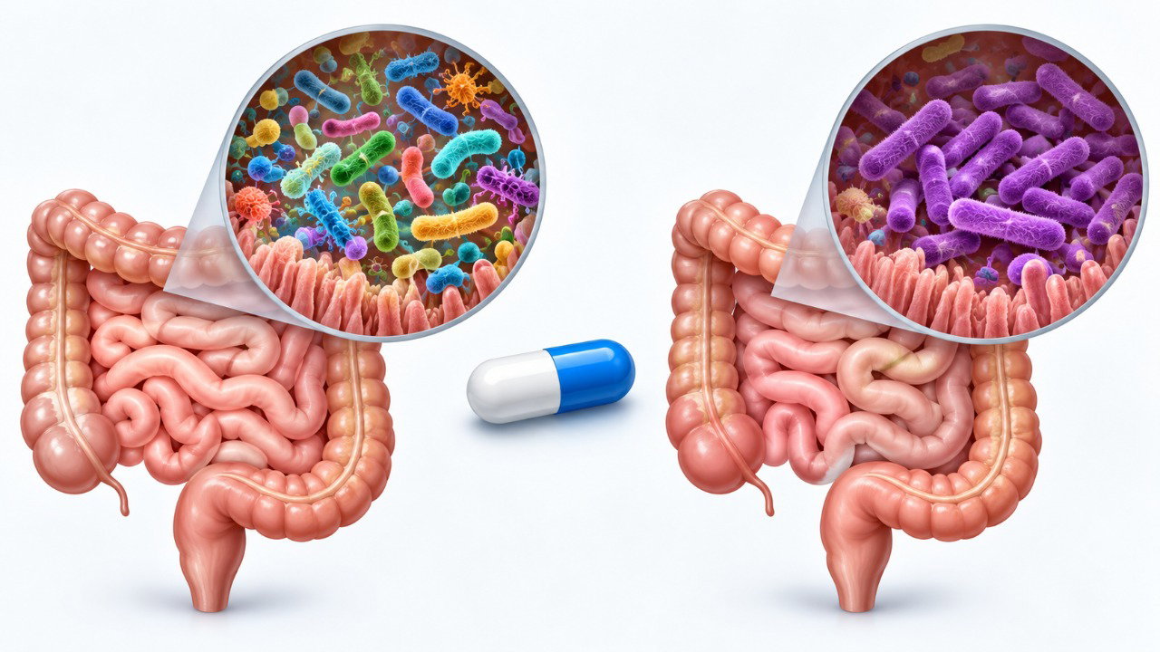 Os antibióticos podem alterar a microbiota intestinal e, em alguns casos, favorecer infecções como a causada por C. difficile.