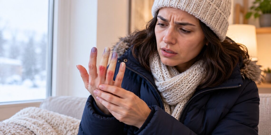 Dedos que mudam de cor no frio e ficam vermelhos ao aquecer podem apresentar um padrão típico do fenômeno de Raynaud.