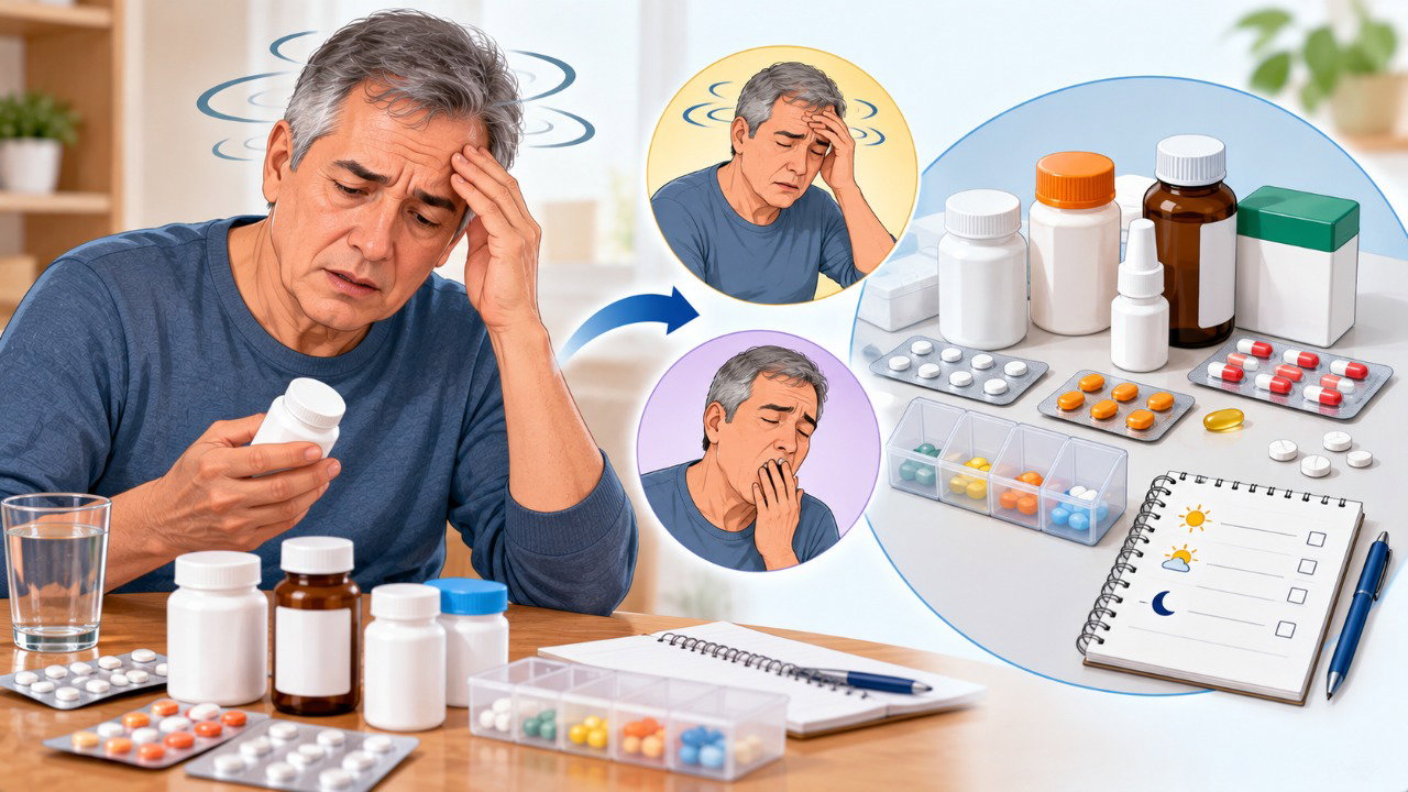 Revisar medicamentos, doses, suplementos e mudanças recentes ajuda a investigar possíveis efeitos e interações.