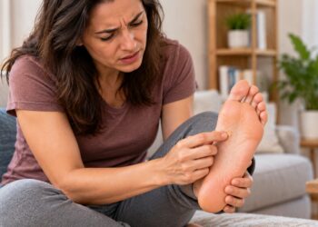 Uma área endurecida e dolorida na sola do pé pode ser calo ou verruga plantar e merece avaliação quando persiste.