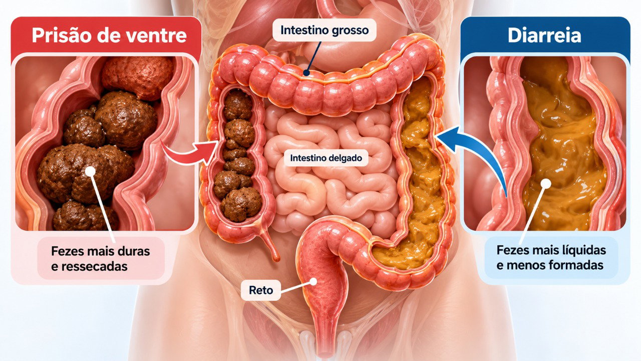 Na síndrome do intestino irritável, o hábito intestinal pode variar entre prisão de ventre e diarreia.