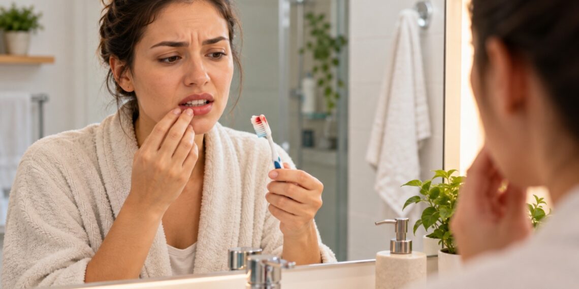Sangramento ao escovar pode ser um dos primeiros sinais de inflamação da gengiva.