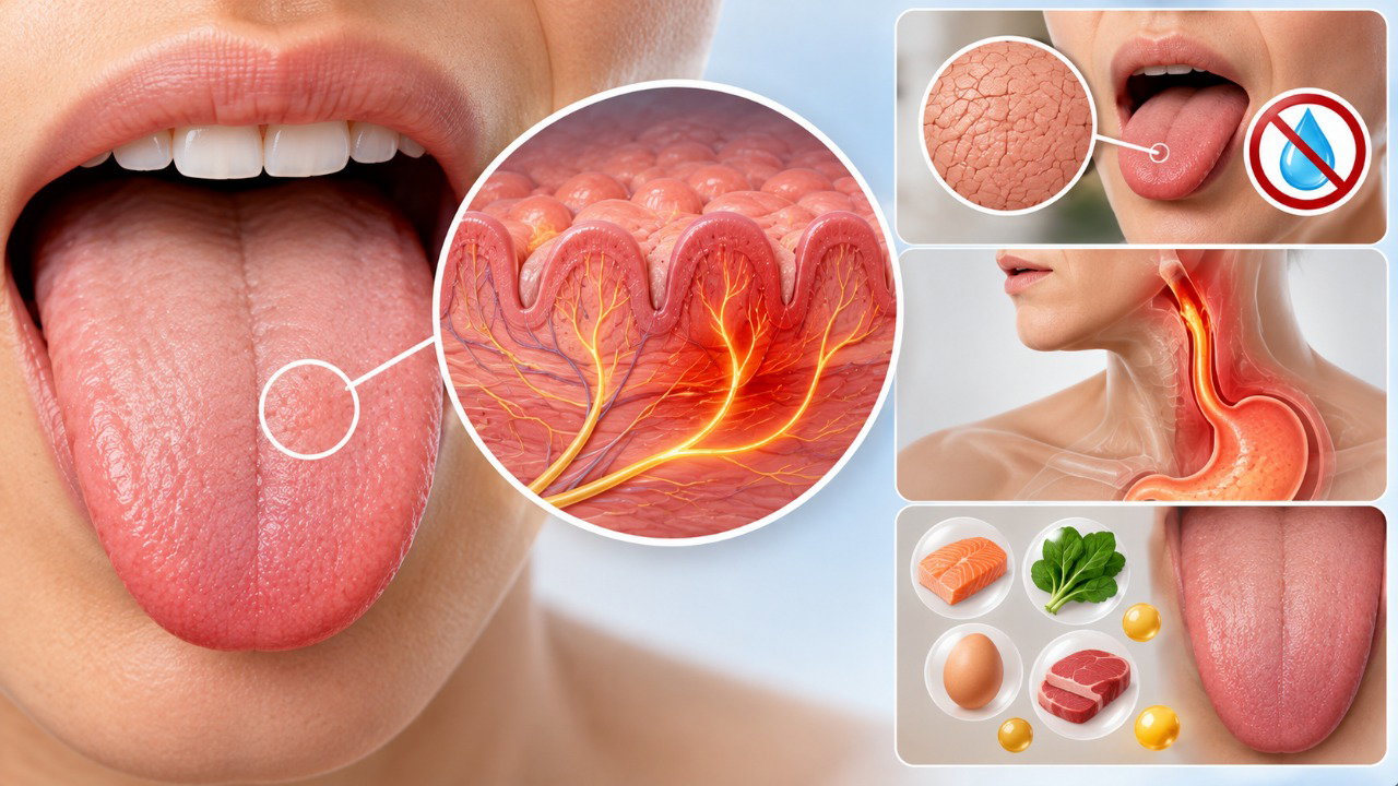 Boca seca, refluxo, alterações nutricionais e mudanças nos nervos podem estar ligados à sensação de língua ardendo.