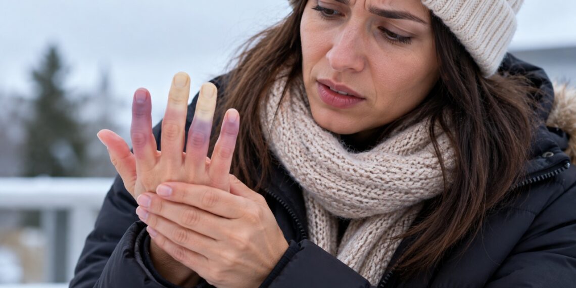 Dedos que mudam de cor no frio e depois ardem podem seguir um padrão compatível com fenômeno de Raynaud.