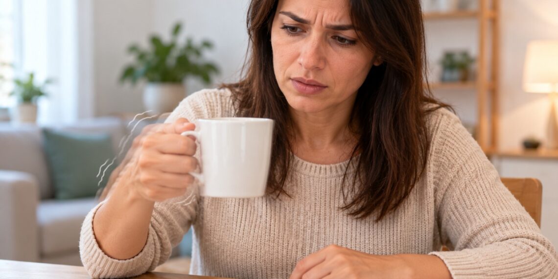 Tremor nas mãos pode ficar mais evidente ao segurar xícaras, talheres ou outros objetos.