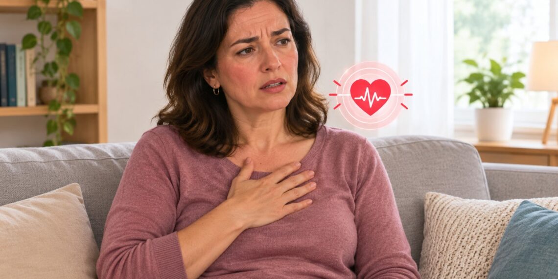 As oscilações hormonais da perimenopausa podem favorecer palpitações mesmo durante momentos de repouso.