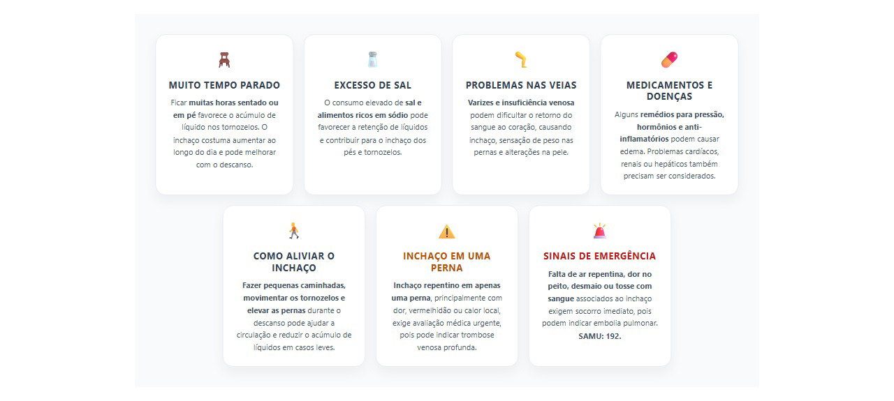 Tornozelos inchados no fim do dia: 7 causas, cuidados e sinais de alerta