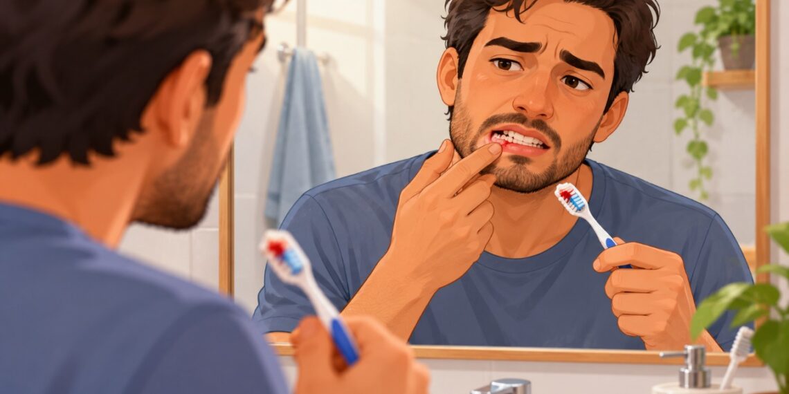 Gengiva sangrando durante a escovação pode ser sinal de inflamação, mesmo quando a escova é usada suavemente.