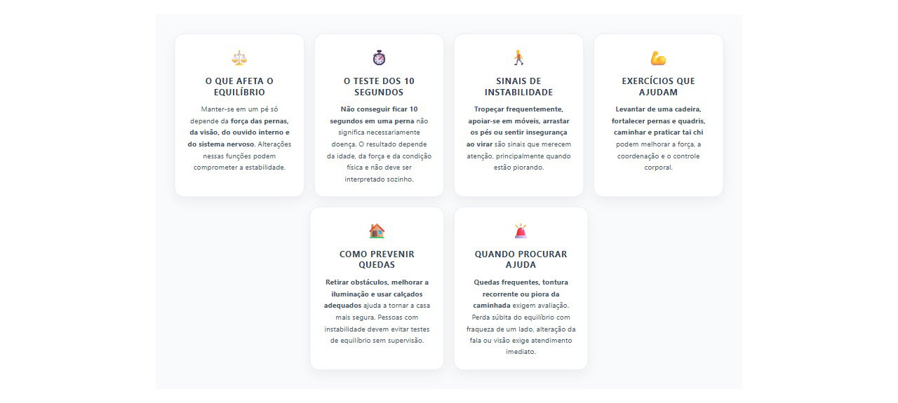 Equilíbrio em um pé só: 6 sinais de instabilidade e cuidados para prevenir quedas