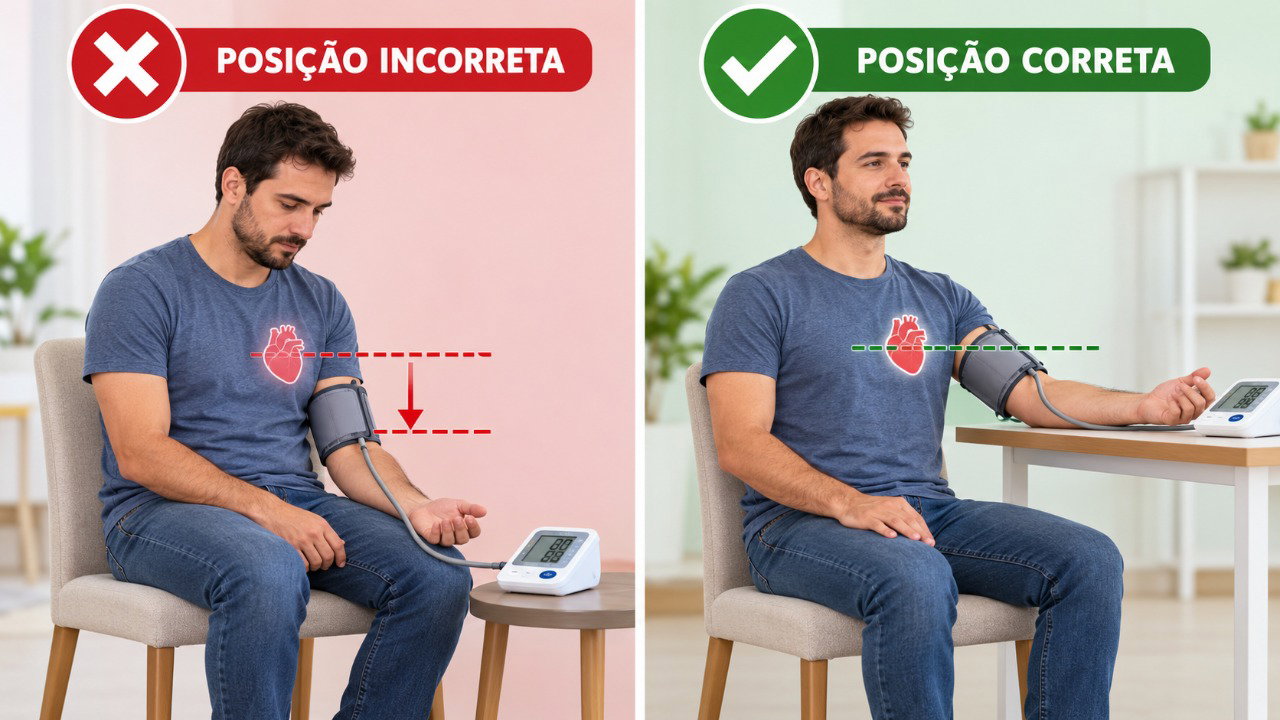 Manter o braço apoiado na altura do coração ajuda a evitar erros e obter resultados mais confiáveis ao medir a pressão.