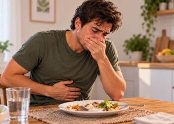 Náuseas, vômitos e cólicas após uma refeição podem indicar intoxicação alimentar, especialmente quando os sintomas surgem de repente.