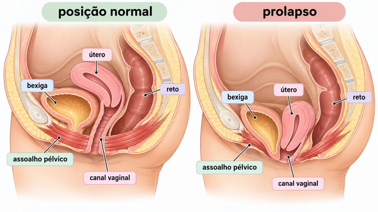 O enfraquecimento do assoalho pélvico pode permitir a descida de órgãos como a bexiga e o útero, provocando pressão vaginal.
