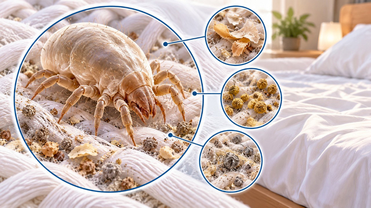 Ácaros e partículas alergênicas podem se acumular nas fibras dos tecidos e desencadear sintomas respiratórios em pessoas sensíveis.
