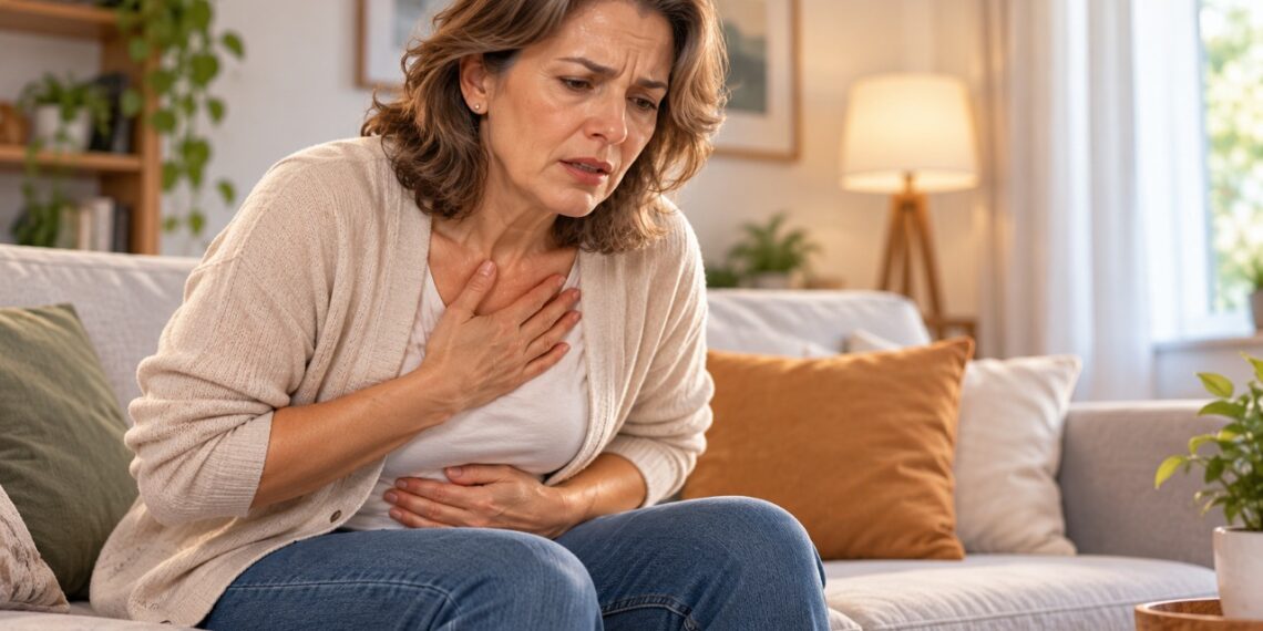 Enjoo, suor frio e desconforto no peito podem ser sinais de infarto em mulheres e exigem atenção imediata.