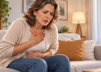 Enjoo, suor frio e desconforto no peito podem ser sinais de infarto em mulheres e exigem atenção imediata.
