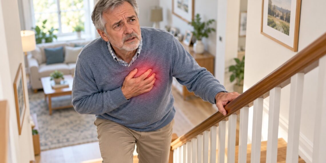 Dor ou aperto no peito ao subir escadas, mesmo quando melhora com o repouso, pode indicar angina e merece investigação cardíaca.
