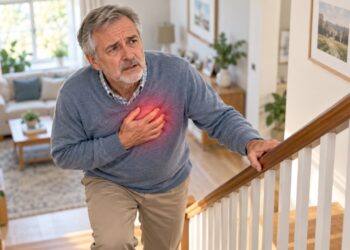 Dor ou aperto no peito ao subir escadas, mesmo quando melhora com o repouso, pode indicar angina e merece investigação cardíaca.