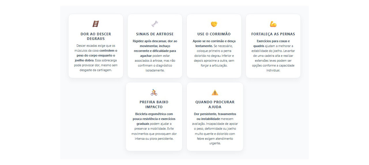 Dor no joelho ao descer escadas: 6 sinais e cuidados para aliviar a sobrecarga