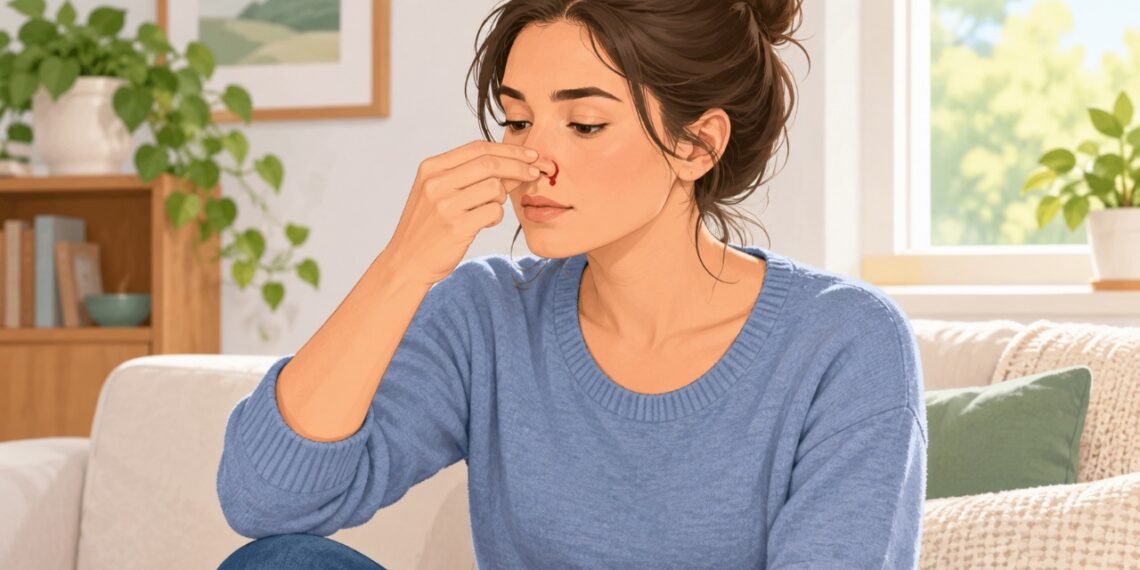 Para estancar um sangramento nasal, é importante inclinar a cabeça para a frente e apertar a parte macia do nariz por 10 a 15 minutos.