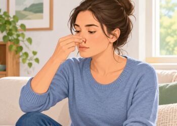 Para estancar um sangramento nasal, é importante inclinar a cabeça para a frente e apertar a parte macia do nariz por 10 a 15 minutos.