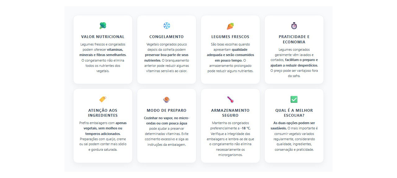 Legumes frescos ou congelados: 8 diferenças que ajudam a fazer a melhor escolha