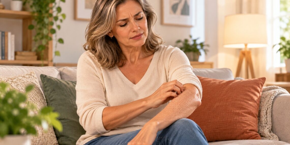A redução do estrogênio na menopausa pode favorecer o ressecamento da pele e provocar coceira e irritação.