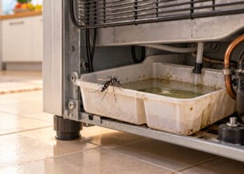 A água acumulada na bandeja da geladeira pode favorecer a reprodução do mosquito da dengue.