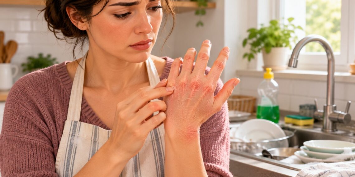 O contato frequente com água e detergente pode provocar ressecamento, irritação e rachaduras nas mãos.