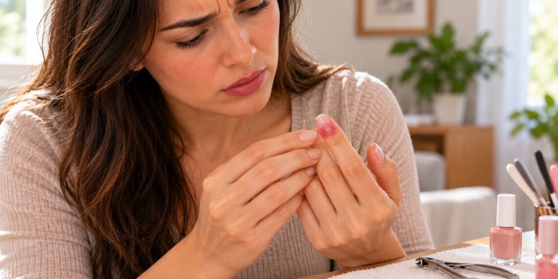 A cutícula inchada e dolorida após a manicure pode indicar irritação ou uma infecção ao redor da unha.