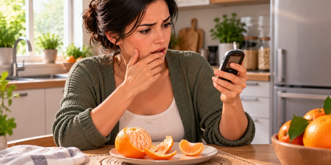 Resíduos de açúcar das frutas nos dedos podem provocar resultados falsamente elevados na medição da glicemia capilar.