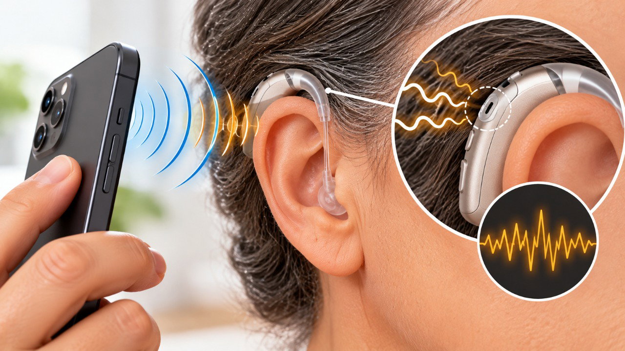 Sinais eletromagnéticos do celular podem provocar interferência em alguns aparelhos auditivos, dependendo da compatibilidade entre os dispositivos.