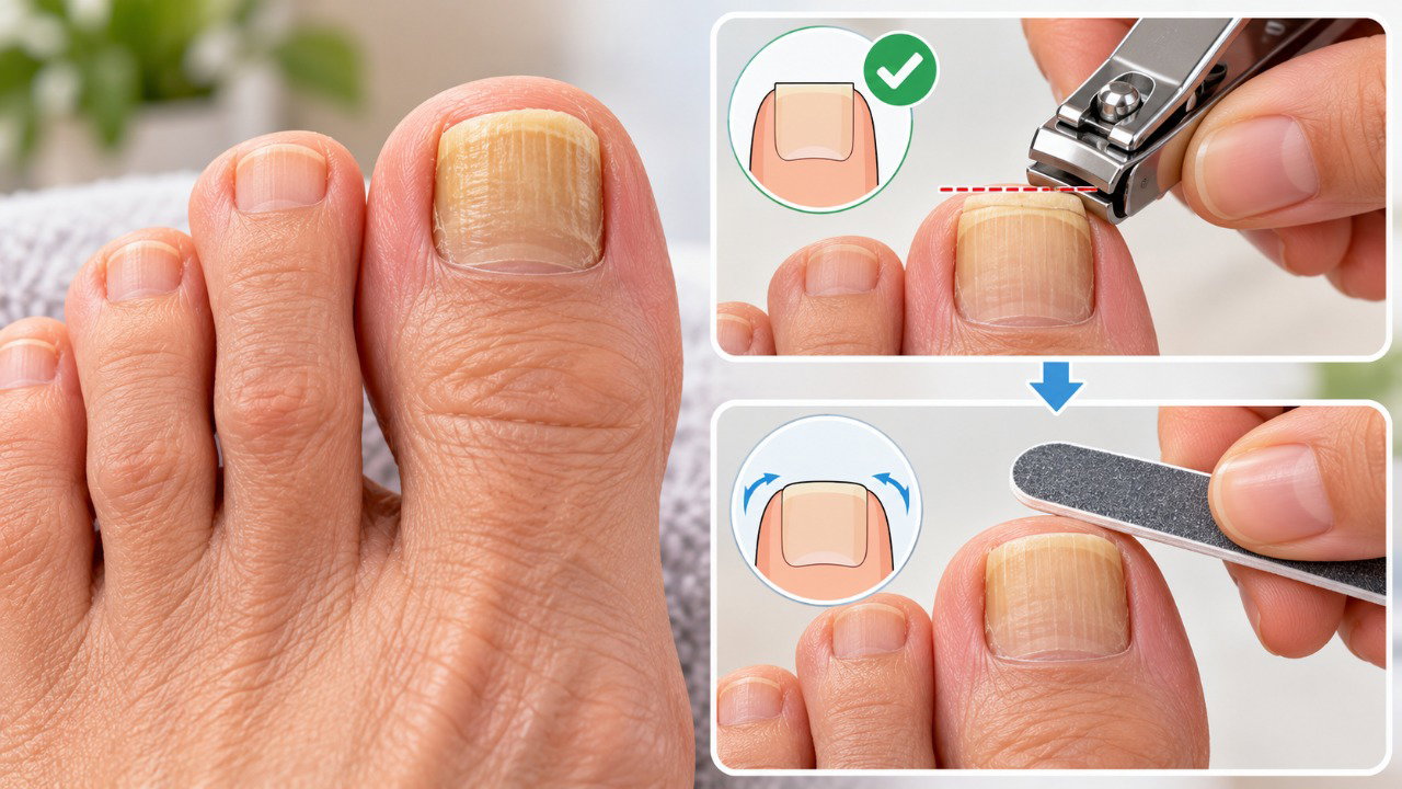 Cortar as unhas dos pés em linha reta e evitar forçar instrumentos ajuda a prevenir ferimentos e unhas encravadas.