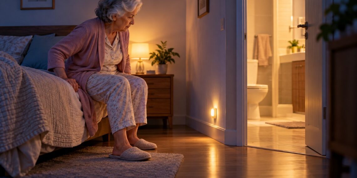 Levantar da cama com cuidado e manter o caminho até o banheiro iluminado ajuda a reduzir o risco de quedas durante a madrugada.