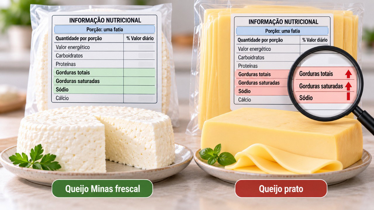 Comparar gordura saturada, sódio e tamanho da porção ajuda a escolher queijos de acordo com as necessidades nutricionais.