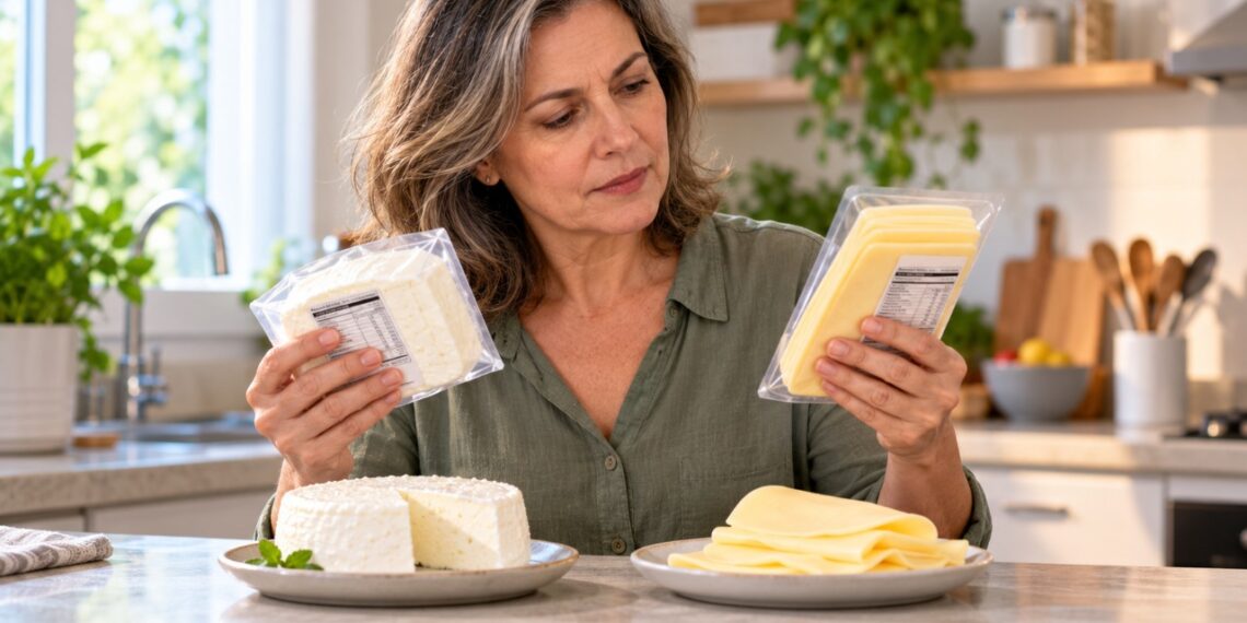 A cor do queijo não determina sua quantidade de gordura ou sódio, sendo importante comparar as informações nutricionais.